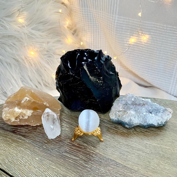 Crystal Bundle! Obsidian Quartz Selenite Calcite